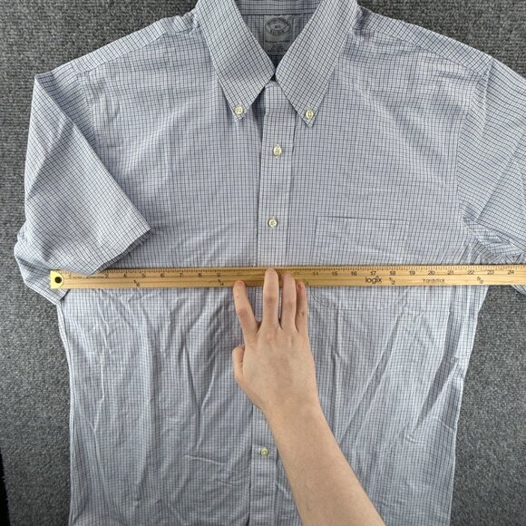 Brooks Brothers Short Sleeve Button-Down Non-Iron 16.5 Check Slim Cotton Blue - Picture 5 of 10